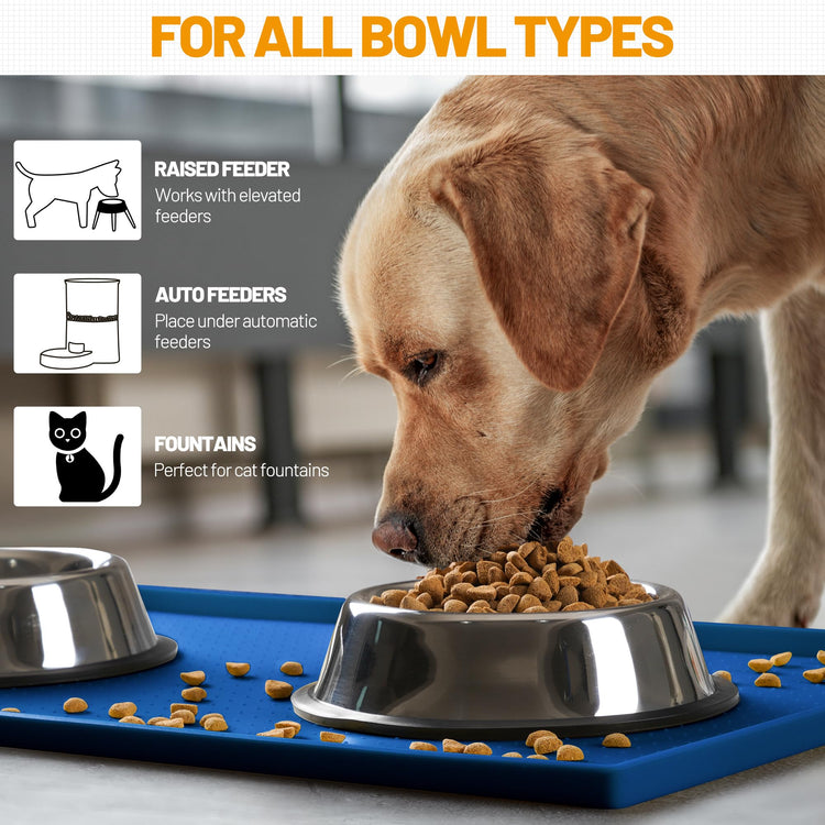 Hubulk Dog Feeding Mat,100% Waterproof Food Grade Silicone Pet Food and Water Bowl Placemat,Dishwasher, High Raised Edge to Prevent Spills,Nonslip Tray to Stop Messes on Floor (19"x12"x0.5", Grey)