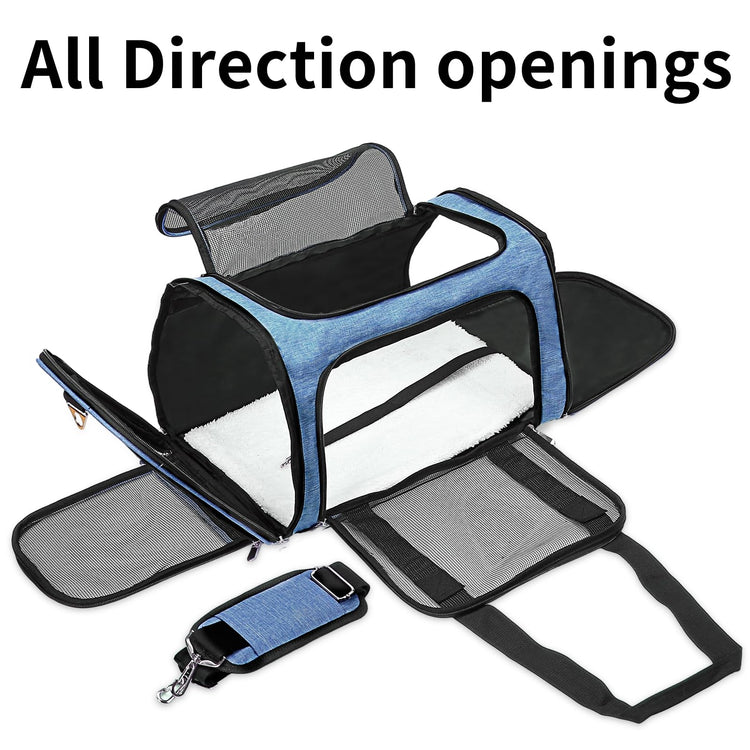 Soft-Sided Cat/Dog/Pet Carrier, Collapsible Pets Travel Carriers for Big Cats/Small Dogs with Shoulder Strap & Removable Mat, Mesh Puppy Carry Bag, Up to 16 Lbs, TSA Airline Approved(Black)