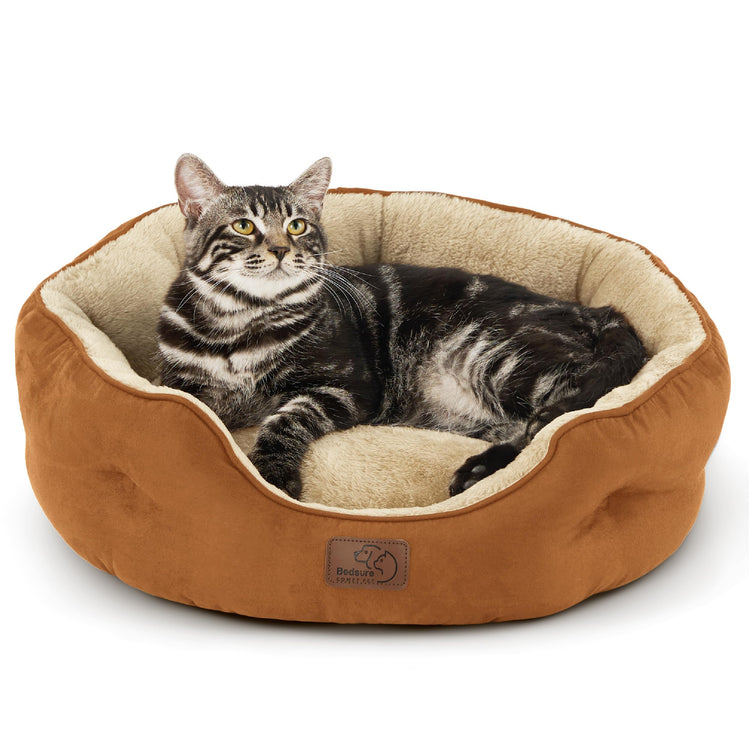 Bedsure Dog Beds for Small Dogs - Round Medium Cat Beds for Indoor Cats, Washable Pet Bed for Puppy and Kitten with Slip-Resistant Bottom, 25 Inches, Taupe