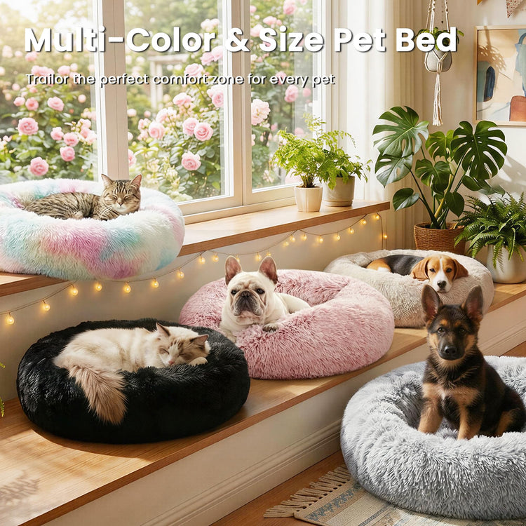 Love's cabin Calming Dog & Cat Bed, Cat Bed for Indoor Cats, Anti-Anxiety Donut Round Bed, Fluffy Warming Pet Bed for Small Medium Dogs and Cats, Beige Taupe 20"/24"