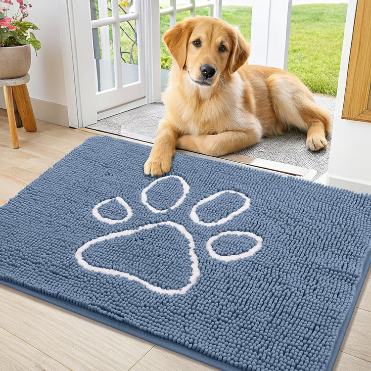 Smiry Dog Door Mat for Muddy Paws, Absorbent Dirt Trapper Non Slip Quick Dry Washable Chenille Mat for Mud Dogs, Entry Rug for Indoor and Outdoor (30x20 Inches, Grey and Black)