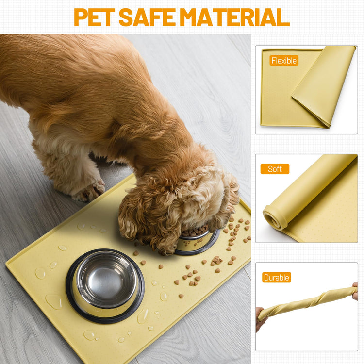 Hubulk Dog Feeding Mat,100% Waterproof Food Grade Silicone Pet Food and Water Bowl Placemat,Dishwasher, High Raised Edge to Prevent Spills,Nonslip Tray to Stop Messes on Floor (19"x12"x0.5", Grey)