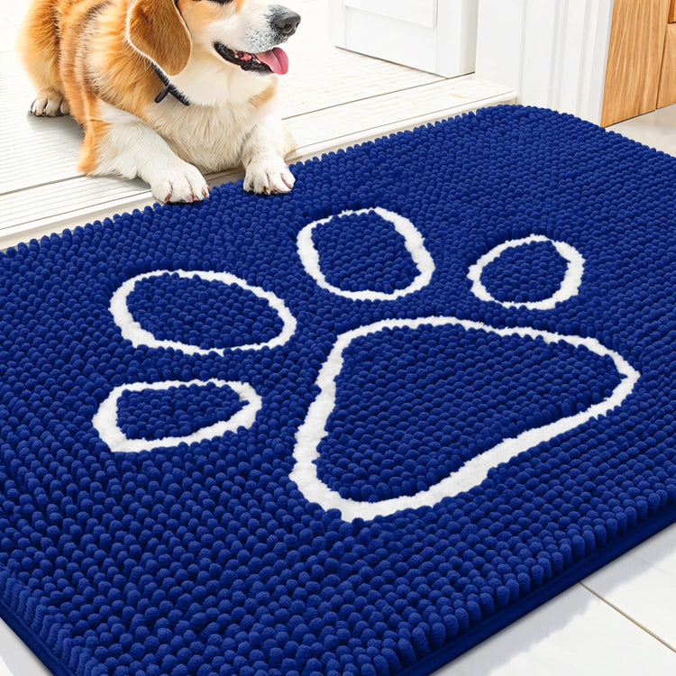 Smiry Dog Door Mat for Muddy Paws, Absorbent Dirt Trapper Non Slip Quick Dry Washable Chenille Mat for Mud Dogs, Entry Rug for Indoor and Outdoor (30x20 Inches, Grey and Black)