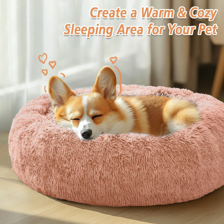 JOLLYVOGUE Small Dog Bed, Calming Dog Beds for Small Dogs & Indoor Cats - 20 Inches Donut Washable Cat Bed for Kittens & Puppies, Round Fluffy Plush Faux Fur Pet Beds(Smoke Grey)