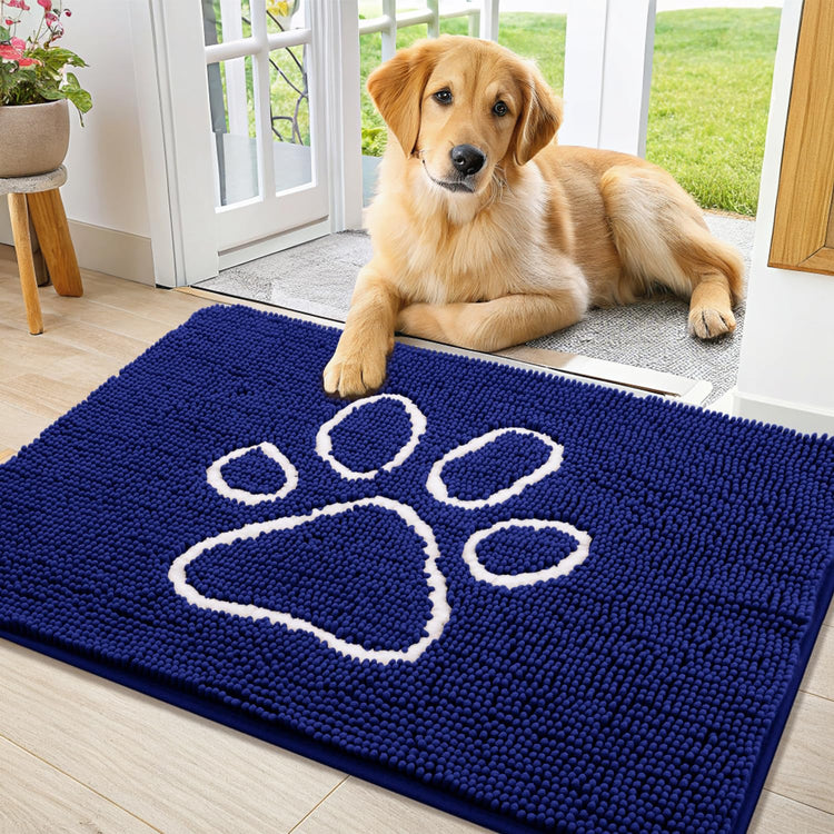 Smiry Dog Door Mat for Muddy Paws, Absorbent Dirt Trapper Non Slip Quick Dry Washable Chenille Mat for Mud Dogs, Entry Rug for Indoor and Outdoor (30x20 Inches, Grey and Black)