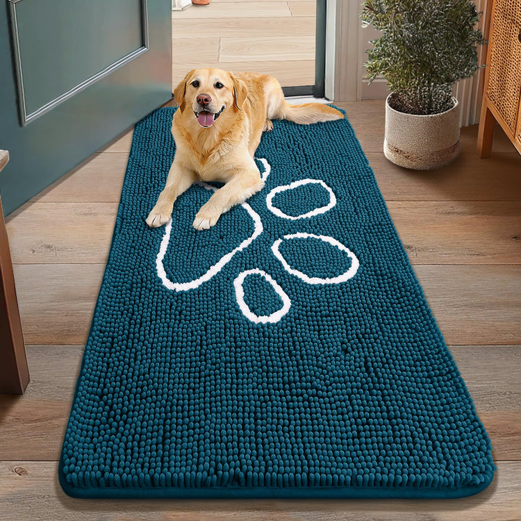 Smiry Dog Door Mat for Muddy Paws, Absorbent Dirt Trapper Non Slip Quick Dry Washable Chenille Mat for Mud Dogs, Entry Rug for Indoor and Outdoor (30x20 Inches, Grey and Black)