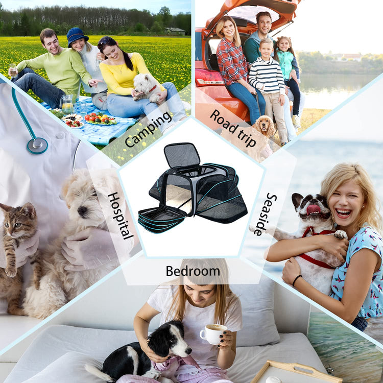Cat Dog Carrier - Airline Approved Expandable Soft-Sided Pet Carrier with Removable Fleece Pad and Pockets, for Cats/Puppy and Small Animals Large(2 side expandable)