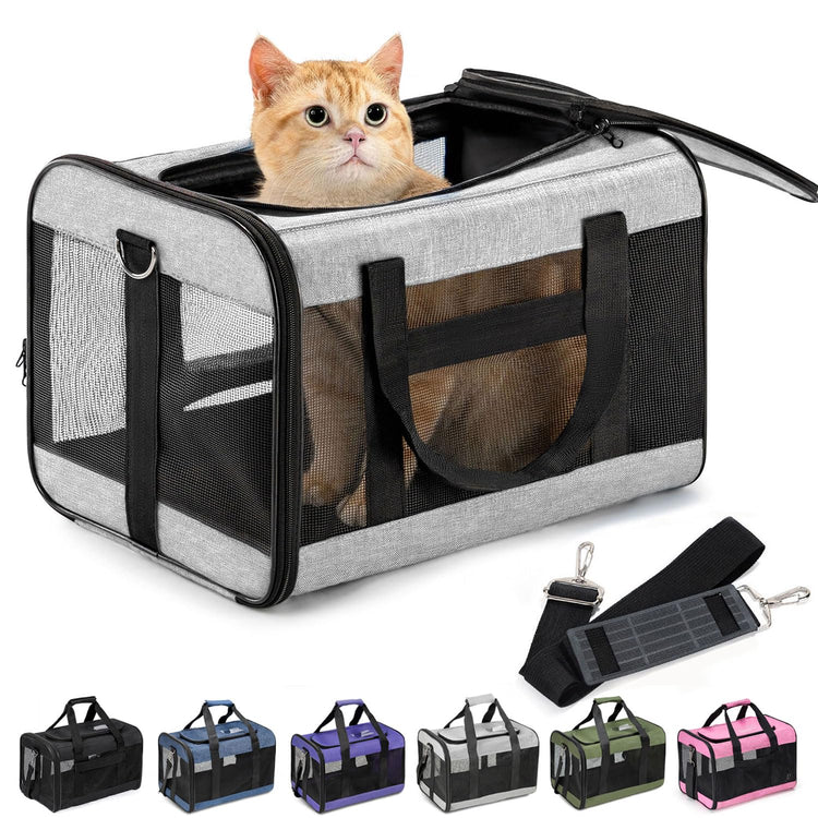 Conlun Cat Carrier Airline Approved, Soft-Sided Dog Carrier with Inner Safety Leash, Pet Transport Carrier for Small-Medium Cats Puppies up to 15 Lbs, Collapsible Travel Kitten Carrier Bag -BlackM