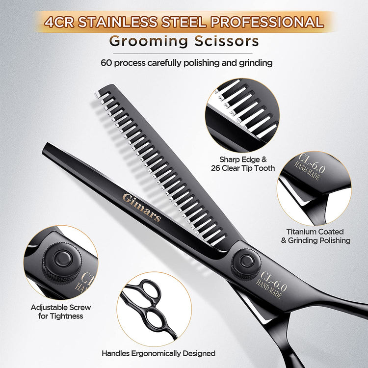 Gimars Titanium Coated Professional 6 in 1 4CR Stainless Steel Dog Grooming Scissors with Safety Round Tip, Heavy Duty Pet Grooming Scissor for Dogs, Cats and Other Animals