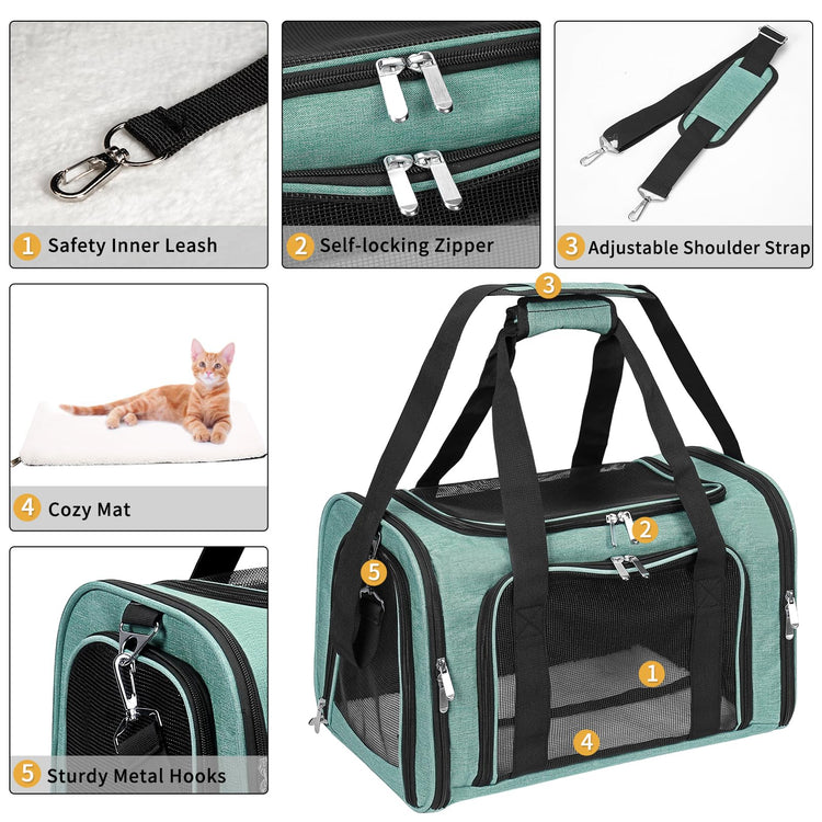 Soft-Sided Cat/Dog/Pet Carrier, Collapsible Pets Travel Carriers for Big Cats/Small Dogs with Shoulder Strap & Removable Mat, Mesh Puppy Carry Bag, Up to 16 Lbs, TSA Airline Approved(Black)