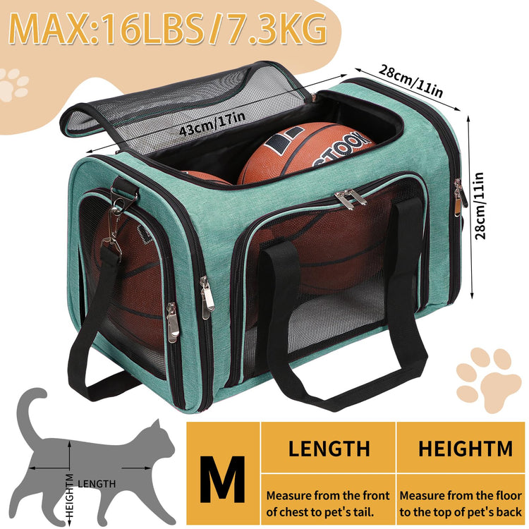 Soft-Sided Cat/Dog/Pet Carrier, Collapsible Pets Travel Carriers for Big Cats/Small Dogs with Shoulder Strap & Removable Mat, Mesh Puppy Carry Bag, Up to 16 Lbs, TSA Airline Approved(Black)