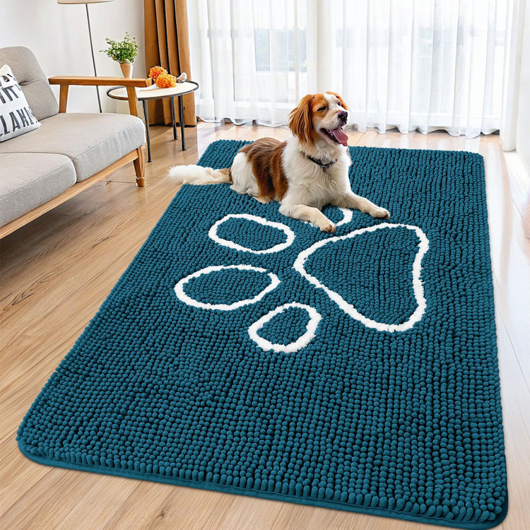 Smiry Dog Door Mat for Muddy Paws, Absorbent Dirt Trapper Non Slip Quick Dry Washable Chenille Mat for Mud Dogs, Entry Rug for Indoor and Outdoor (30x20 Inches, Grey and Black)