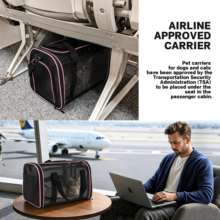 Cat Carrier Dog Carrier Pet Carriers Soft-Sided Cats Bag Animal Carriers Puppy Carrying Bag TSA Airline Approved Small Dog Carrier Soft Sided, Collapsible Travel Carriers for Big Cats(Up to 16lbs),