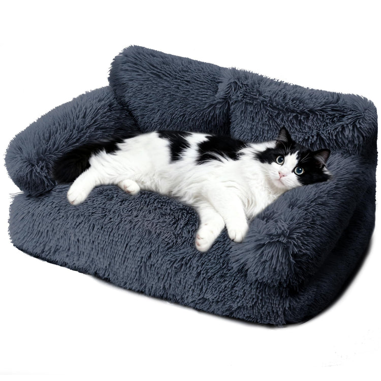 Large Cat Beds for Indoor Cats, Dog Couch Bed, Cute Cat Couch Sofas for Less 20lbs Kitten Puppy, Small Dog Sofas & Chairs with Removable Washable Cover, Soft Warm Pet Furniture, Cream