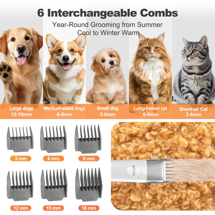 Afloia 6-in-1 Dog Grooming Kit, Pet Grooming Vacuum for Shedding, Dog Hair Vacuum with Clipper Nail Trimmer Grinder, Pet Brush Groomer at Home, Low Noise Cats Hair Remover, 1.5L Dust Cup, Pink