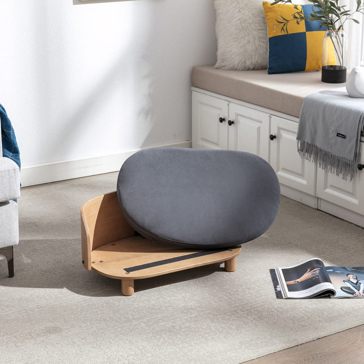 HomSof 26.38" Scandinavian Style Elevated Dog Cat Bed Pet Sofa with Solid Wood Legs and Bent Wood Back with Velvet Cushion,Small Size，Navy+Brown