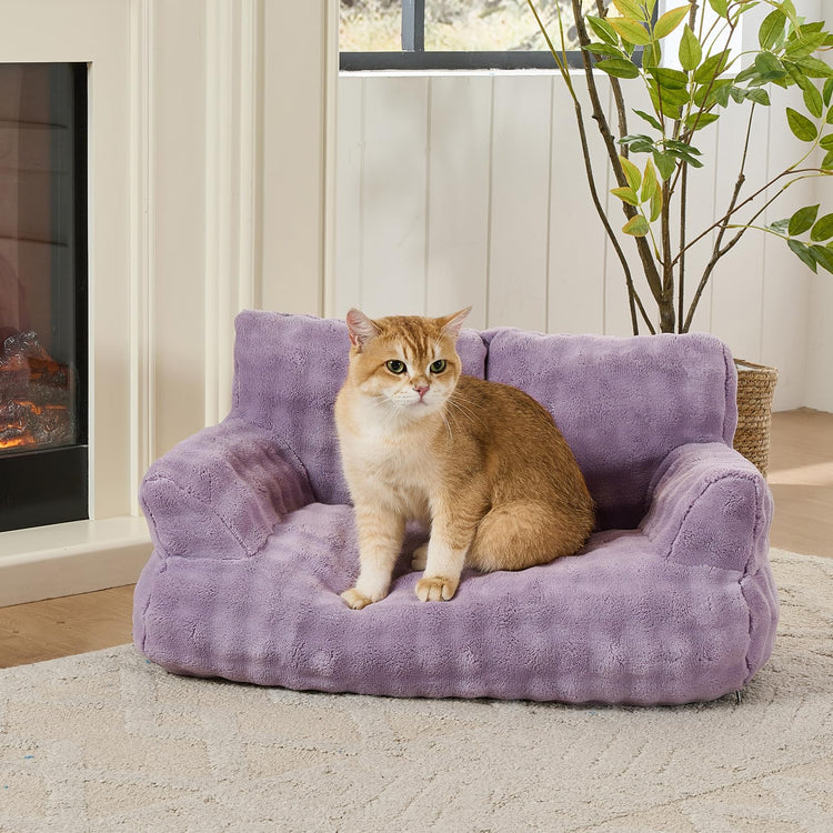 Cat Couch Bed, Cute Soft Pet Sofa for Indoor Cats Kittens Puppies with Removable Washable Cover, 26"x15", Dusty Purple