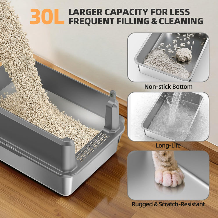 WoofiGo Enclosed Stainless Steel Cat Litter Box with Lid, XL Extra Large Litter Box for Big Cats, Metal Litter Pan High Sided, Never Absorbs Odors, Anti-Urine Leakage, Easy Cleaning, Include Scoop