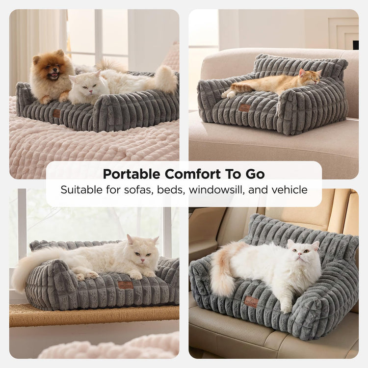Joydeco Cat Couch for Pets, 30 inch Plush Pet Sofa, Cat Bed for Indoor Cats with Removable Washable Cover, Supportive Pet Sofa, Cream