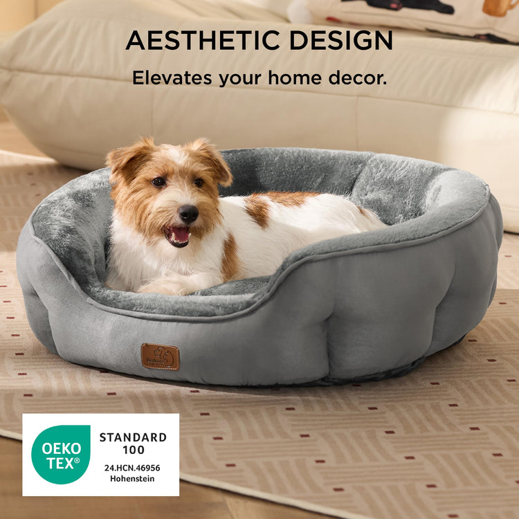 Bedsure Dog Beds for Small Dogs - Round Medium Cat Beds for Indoor Cats, Washable Pet Bed for Puppy and Kitten with Slip-Resistant Bottom, 25 Inches, Taupe