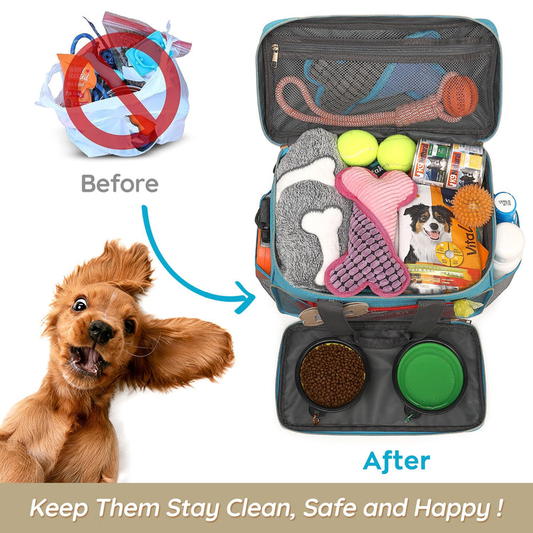 Dog Travel Bag for Traveling| Week Away/Overnight Dog Travel Accessories with Multi-Function Pockets| Travel Set for Dogs and Cats|Ideal Pet Diaper Bag and Pet Gift Kit(Grey)