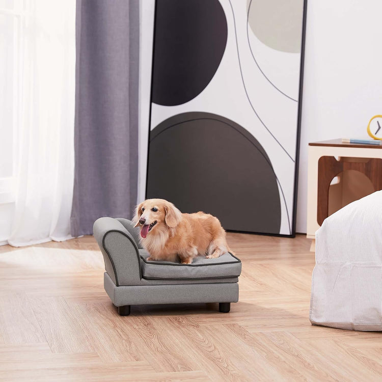 Teamson Pets Ivan 22 Inch Long Upholstered Chaise Lounge Sofa Dog Bed with Removable Cushion and Underneath Storage for Cats & Small Dogs, Light Gray