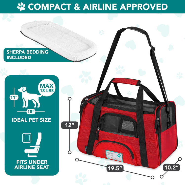 PetAmi Airline Approved Pet Carrier for Cats & Small Dogs, Soft Sided TSA Travel Carrier Bag with Sherpa Bed, Breathable Mesh Ventilation, Collapsible Bowl, Fits Under Seat, Up to 18 lbs, Small Pink