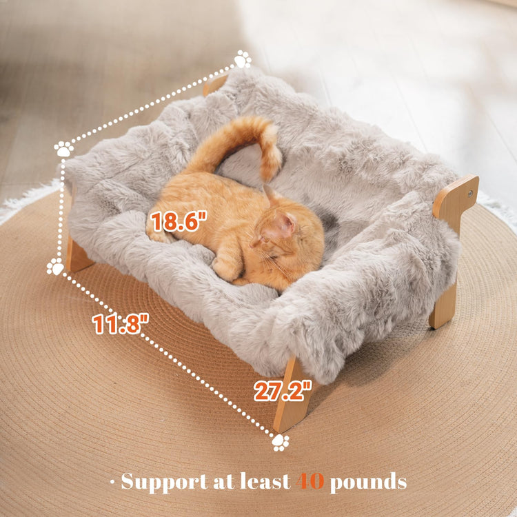 CHEERHOME PETS Elevated Cat Couch Bed for Indoor Cats, Wooden Cat Sofa with Removable Washable Fluffy Cover Raised Kitty Lounge Chair Suitable for Puppy(Cat Sofa Off-White)