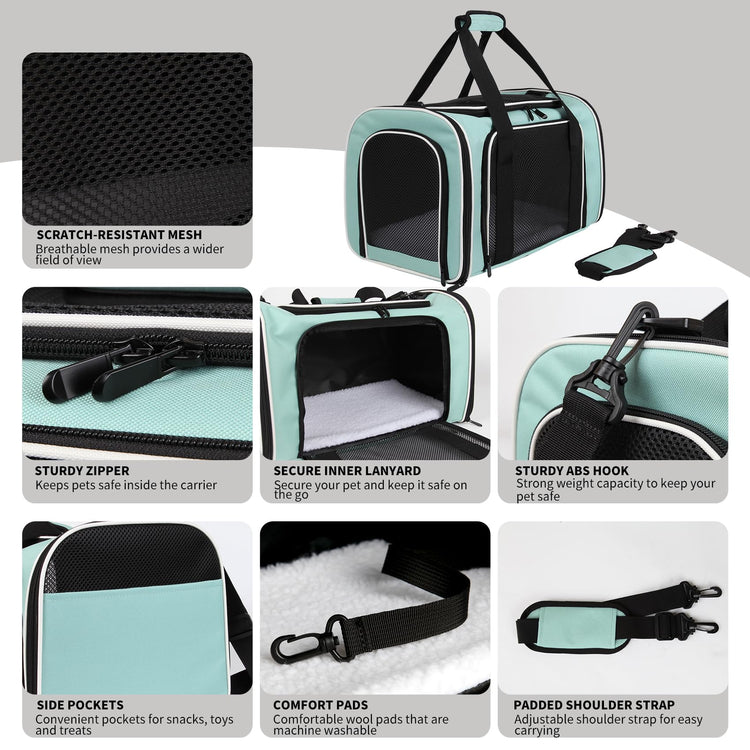 Cat Dog Carriers Soft-Sided, Pet Travel Carrier for Small Cats Dogs Under to15lbs, Soft-Solid Collapsible Carrier,(Medium,Green)
