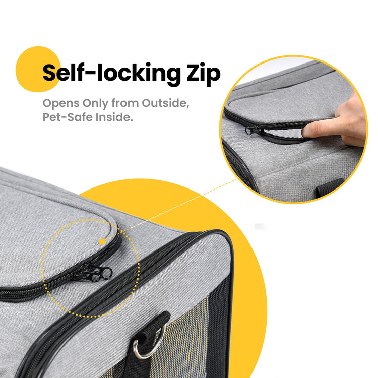 Conlun Cat Carrier Airline Approved, Soft-Sided Dog Carrier with Inner Safety Leash, Pet Transport Carrier for Small-Medium Cats Puppies up to 15 Lbs, Collapsible Travel Kitten Carrier Bag -BlackM