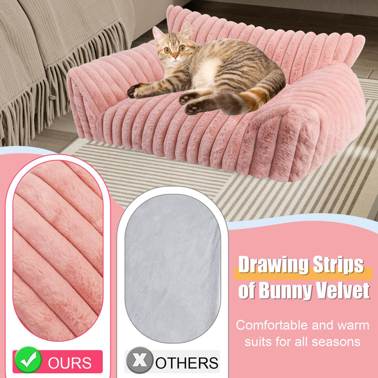Cute Cat Couch Bed for Indoor Cats, Fluffy Pet Cat Sofa with Premium Soft Corduroy Fleece, Cute Small Dog Beds for Small Dogs, Fuzzy Puppy Chair with Removable Washable Cover (24x18x10,Grey)