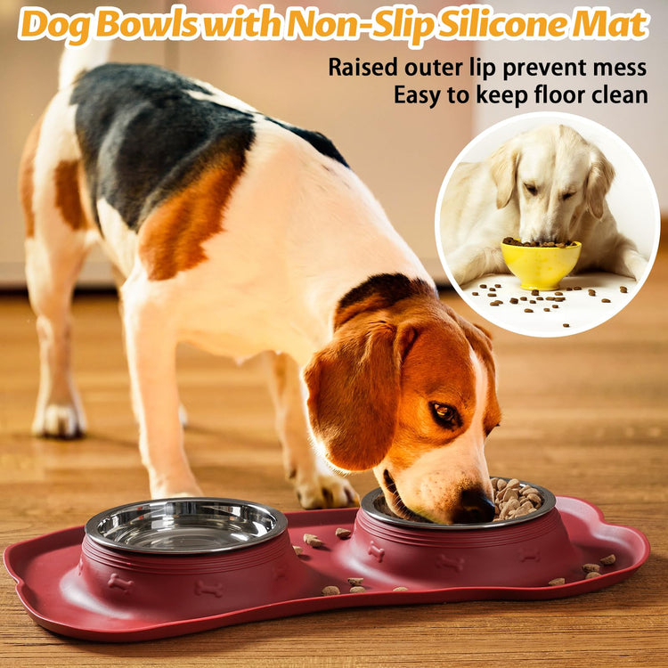 Hubulk Pet Dog Bowls 2 Stainless Steel Dog Bowl with No Spill Non-Skid Silicone Mat + Pet Food Scoop Water and Food Feeder Bowls for Feeding Small Medium Large Dogs Cats Puppies (Small, Blue)