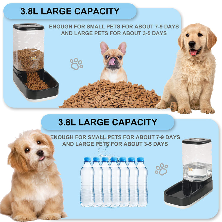 Elevon Automatic Cat Feeder, Gravity Food and Water Dispenser Bowl Set for Small Medium Dogs Animals, Pet Feeder Dispenser Storage Food, 3.8L Large Capacity, White & Gray