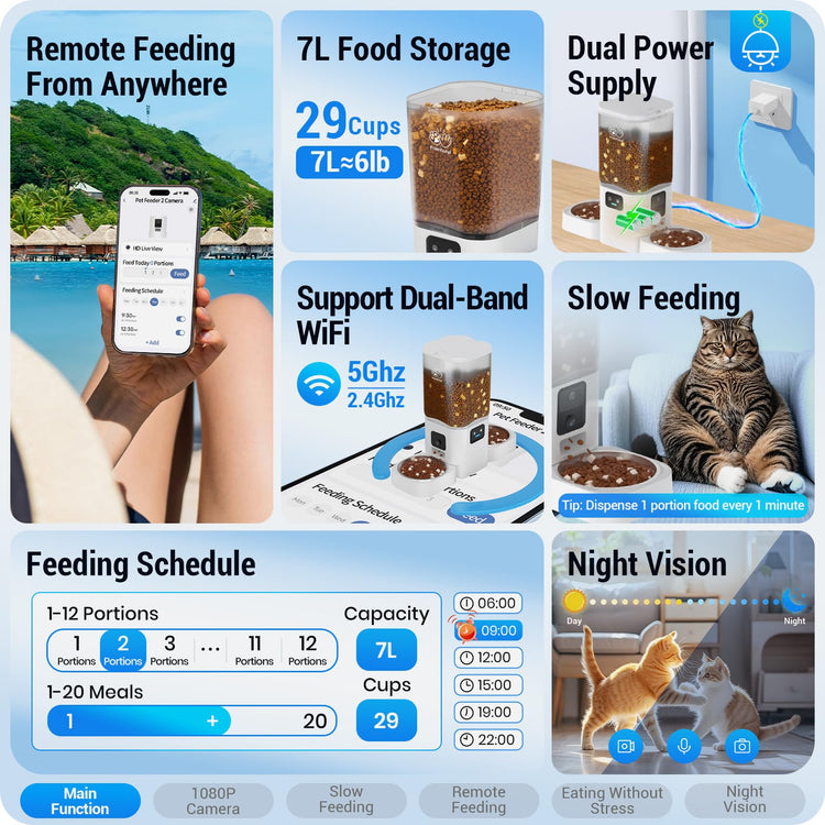 Frienhund Timed Automatic Cat Feeder 2 Cats with Slow Feed: Dual Automatic Dog Feeder with Information Visualization, Programmable Auto Cat Food Dispenser for Multiple Pets,Detachable for Clean-29 Cup