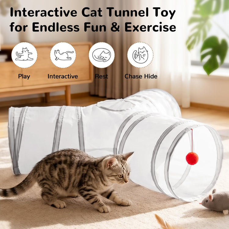 Tempcore Pet Cat Tunnel Tube Cat Toys 3 Way Collapsible, Tunnels for Indoor Cats，Kitty Bored Peek Hole Toy Ball Cat, Puppy, Kitty, Kitten, Rabbit
