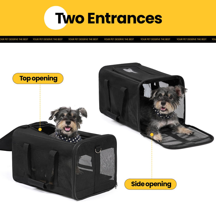 Conlun Cat Carrier Airline Approved, Soft-Sided Dog Carrier with Inner Safety Leash, Pet Transport Carrier for Small-Medium Cats Puppies up to 15 Lbs, Collapsible Travel Kitten Carrier Bag -BlackM