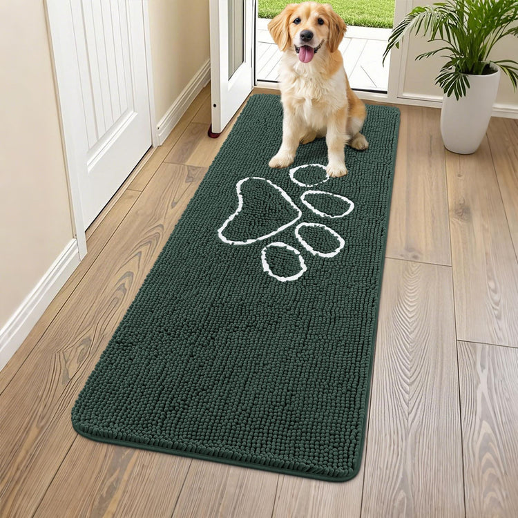 Smiry Dog Door Mat for Muddy Paws, Absorbent Dirt Trapper Non Slip Quick Dry Washable Chenille Mat for Mud Dogs, Entry Rug for Indoor and Outdoor (30x20 Inches, Grey and Black)