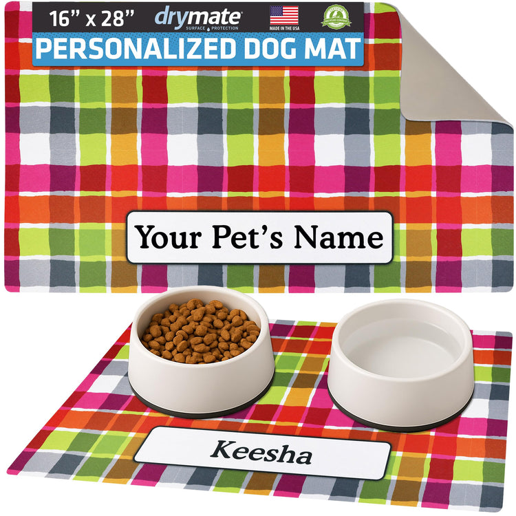 Drymate Personalized Pet Bowl Placemat, Custom Dog & Cat Food Feeding Mat - Absorbent Fabric, Waterproof Backing - Machine Washable/Durable (USA Made) (12" x 20") (Zebra Pink)