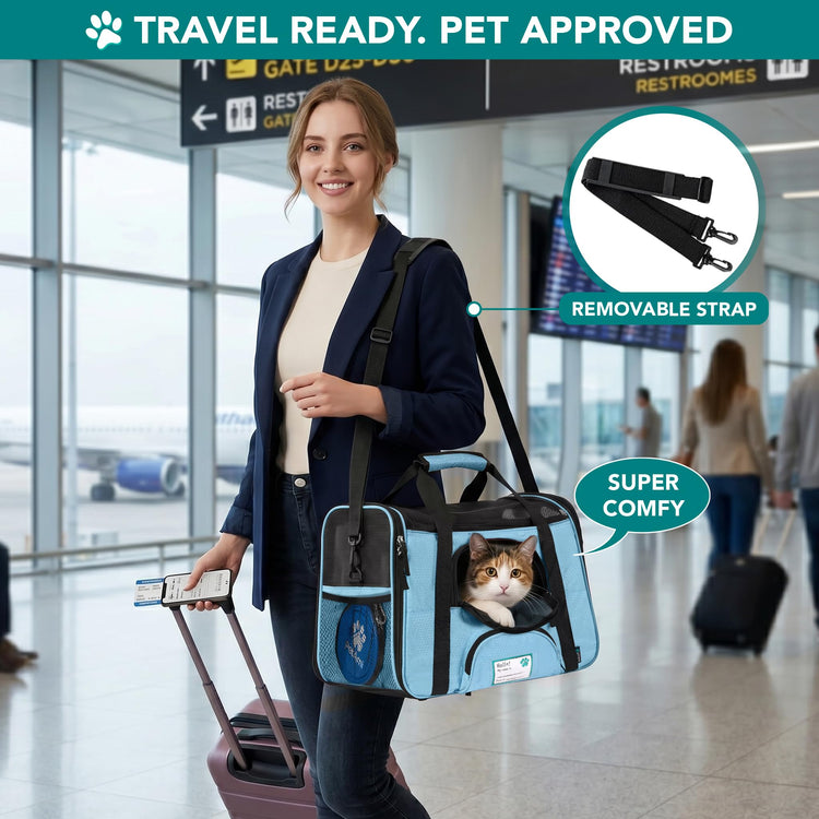 PetAmi Airline Approved Pet Carrier for Cats & Small Dogs, Soft Sided TSA Travel Carrier Bag with Sherpa Bed, Breathable Mesh Ventilation, Collapsible Bowl, Fits Under Seat, Up to 18 lbs, Small Pink