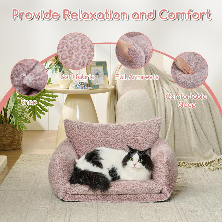 Hollypet Cat Bed Fluffy Plush Multifunctional Double-Layer Machine Washable Soft Warming Kitty Pet Couch Orthopedic Nest Beds for Small Cats Kitten and Dogs up to 13lbs, Khaki(25x20x13 inch)