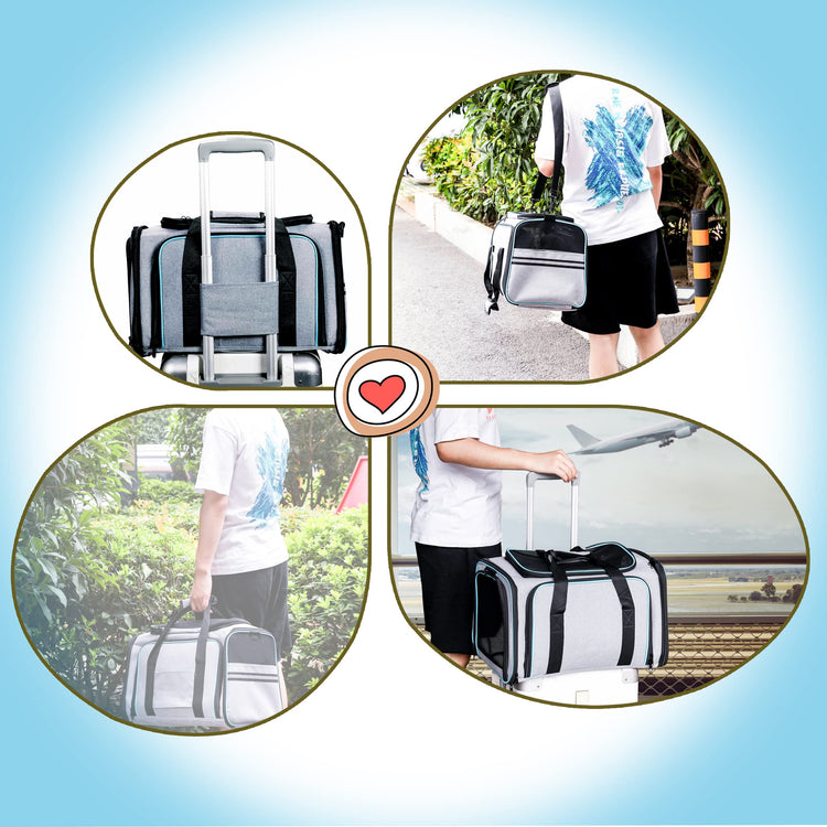 Cat Dog Carrier - Airline Approved Expandable Soft-Sided Pet Carrier with Removable Fleece Pad and Pockets, for Cats/Puppy and Small Animals Large(2 side expandable)