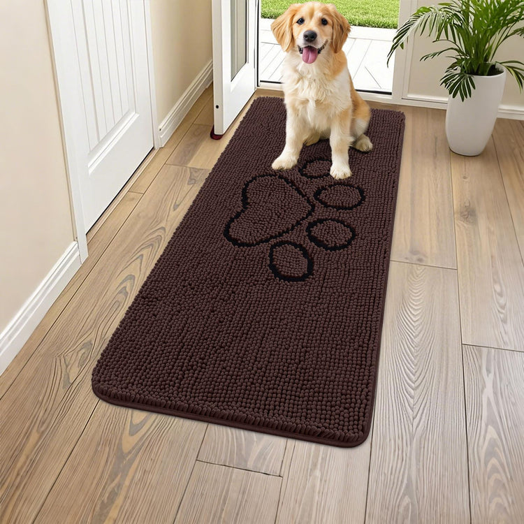 Smiry Dog Door Mat for Muddy Paws, Absorbent Dirt Trapper Non Slip Quick Dry Washable Chenille Mat for Mud Dogs, Entry Rug for Indoor and Outdoor (30x20 Inches, Grey and Black)