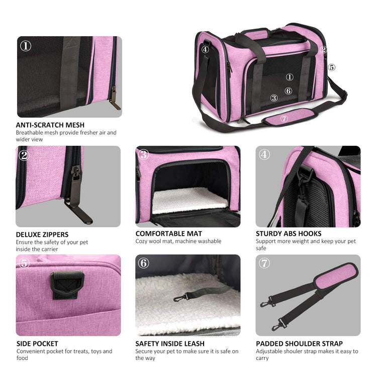 Henkelion Cat Carriers Dog Carrier Pet Carrier For Small / Medium Cats Dogs Puppies (Up To 15lbs), TSA Airline Approved Small Dog Carrier Soft Sided, Collapsible Waterproof Travel Puppy Carrier - Grey