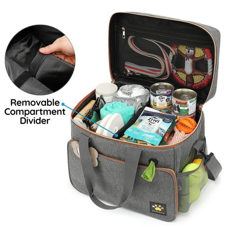 Dog Travel Bag for Traveling| Week Away/Overnight Dog Travel Accessories with Multi-Function Pockets| Travel Set for Dogs and Cats|Ideal Pet Diaper Bag and Pet Gift Kit(Grey)