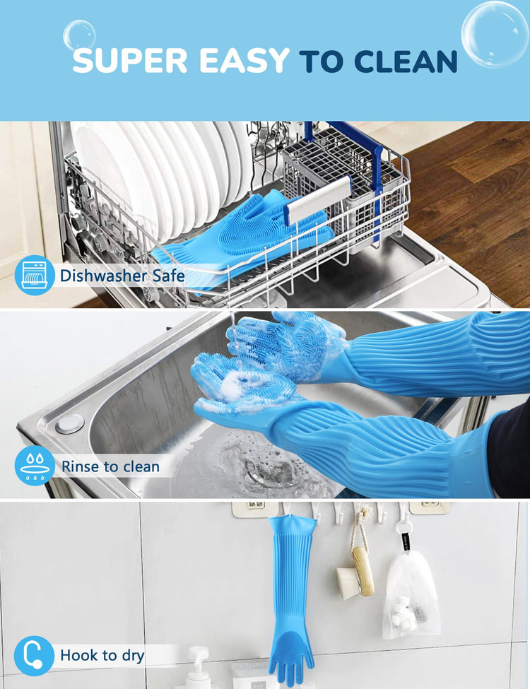 Pecute Pet Grooming Gloves - Heat Resistant Silicone Gloves with High-Density Teeth, Enhanced Five Finger Design for Bathing and Massaging Dogs and Cats, Blue