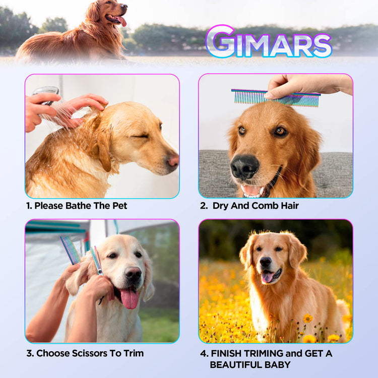 Gimars Titanium Coated Professional 6 in 1 4CR Stainless Steel Dog Grooming Scissors with Safety Round Tip, Heavy Duty Pet Grooming Scissor for Dogs, Cats and Other Animals