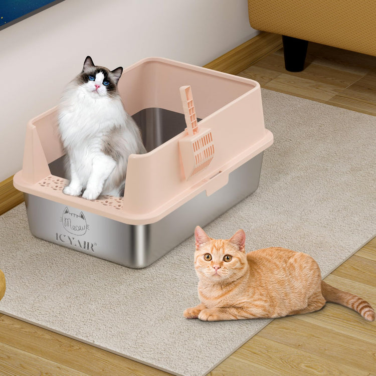 2PACK Stainless Steel Cat Litter Box with High Sides Lid, Extra Large XL Litter Box for Big Cats, Metal Kitty Litter Boxes with Anti-Leakage Enclosure,Non-Stick,Odorless,Scoop Included