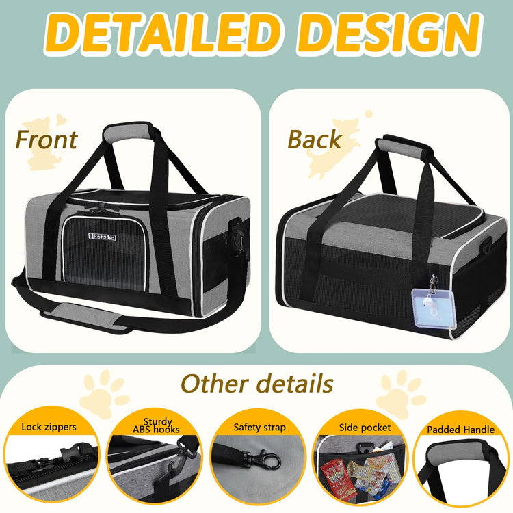 Petskd Pet Carrier 17x11x9.5 Alaska Airline Approved,Pet Travel Carrier Bag for Small Cats and Dogs, Soft Dog Carrier for 1-10 LBS Pets,Dog Cat Carrier with Safety Lock Zipper(Black)