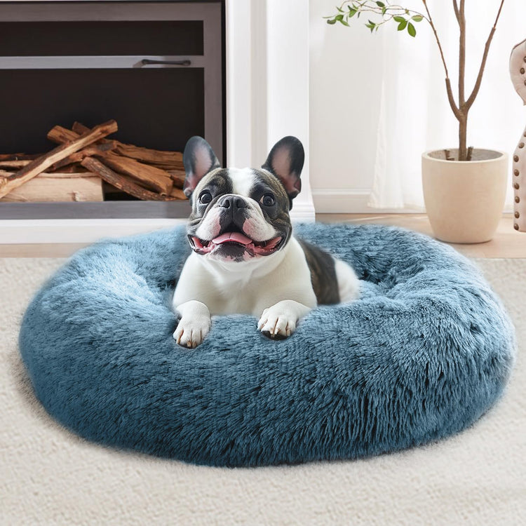 JOLLYVOGUE Small Dog Bed, Calming Dog Beds for Small Dogs & Indoor Cats - 20 Inches Donut Washable Cat Bed for Kittens & Puppies, Round Fluffy Plush Faux Fur Pet Beds(Smoke Grey)