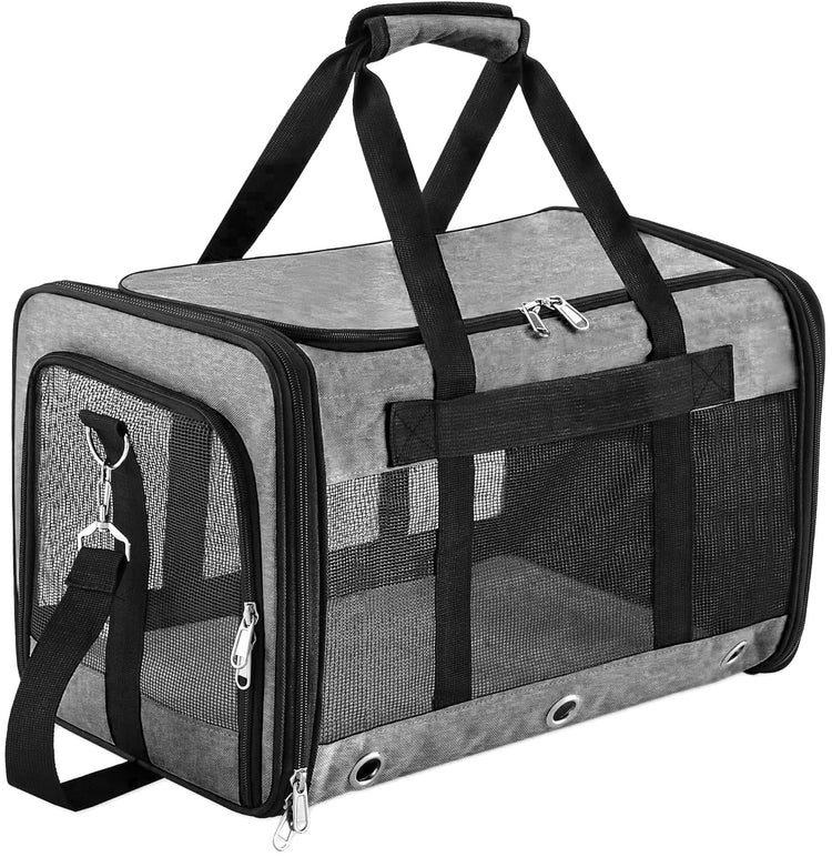 Soft Sided Cat/Dog Carrier,Collapsible Pets Travel Carriers for Pet/Puppy with Shoulder Strap & Removable Mat,Mesh Top Load Small Dogs/Cats Carry Bag Up to 17 Lbs TSA Airline Approved（Black,M）